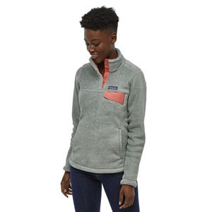 Patagonia Re-Tool Fleece 1/4 Snap-T Pullover Gray Aurea Pink Trim Women's Medium